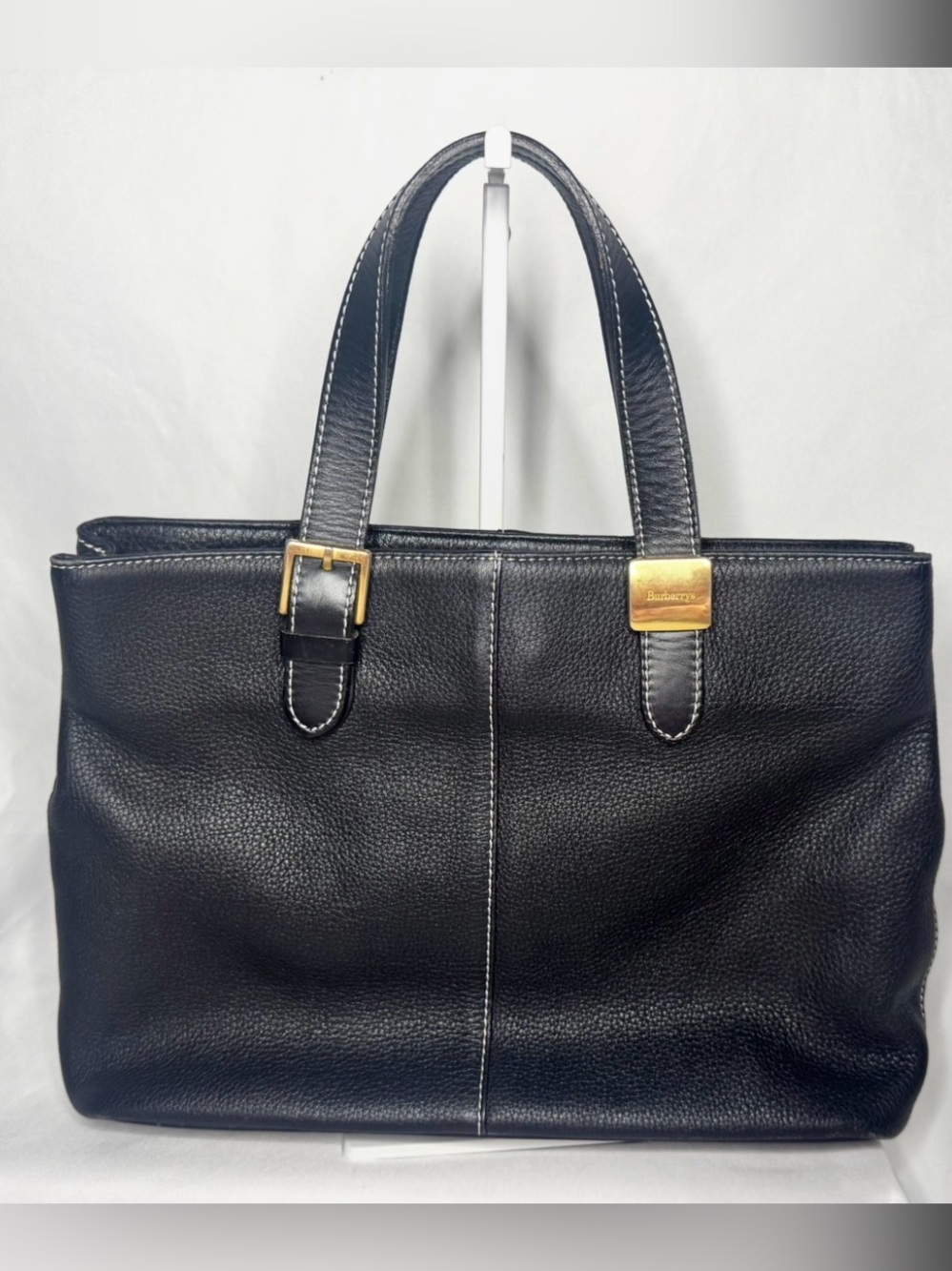 Burberrys Vintage Black Leather Top Handle Tote Bag w/COA!!!